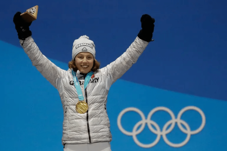 Dahlmeier celebrating during PyeongChang Olympics 2018 