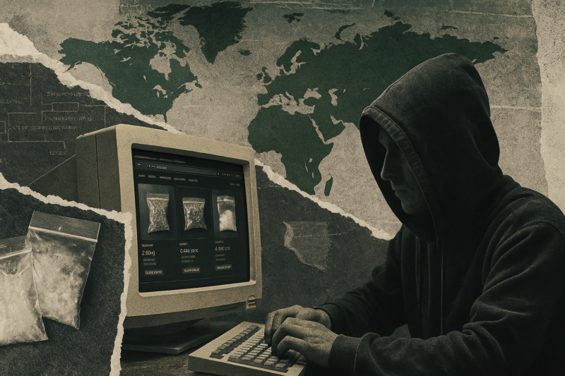 Depiction of a figure involved in online drug trade