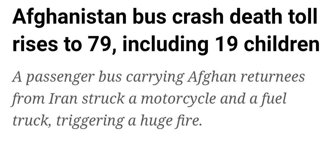 Headline: Afghanistan bus crash death toll rises to 79, including 19 children