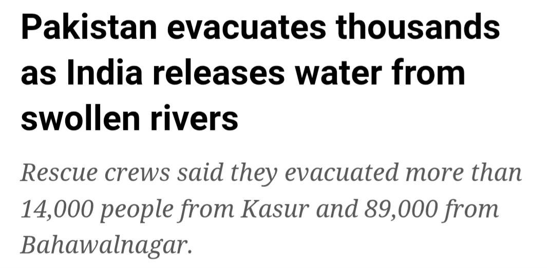Headline: Pakistan evacuates thousands as India releases water from swollen rivers