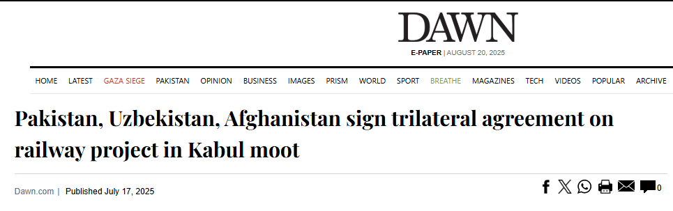 Pakistan, Afghanistan, and Uzbekistan signed a framework agreement for the UAP Railway Project to enhance regional connectivity and trade.