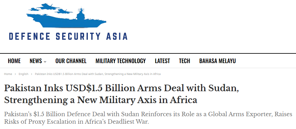  Pakistan clinched a $1.5 billion defense deal with Sudan, its largest arms export to date. 