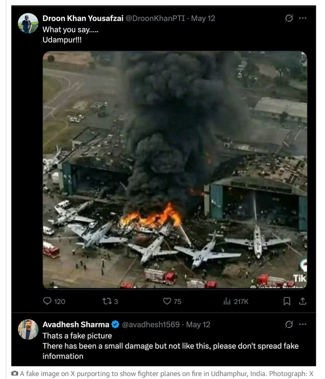 Recycled and AI-generated footage purportedly showing Pakistani military victories was shared widely on social media and then amplified by both its mainstream media, respected journalists and government ministers to make fake claims such as the capture of an Indian pilot, a coup in the Indian army and Pakistani strikes wiping out India’s defences.