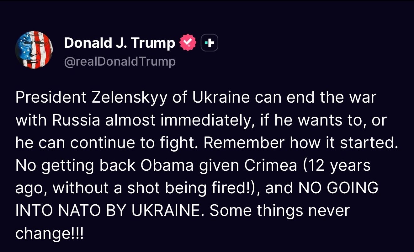 trump on truth social about Ukraine