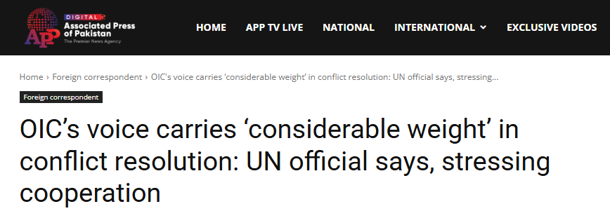 UN official praises OIC as a vital partner in peacebuilding, human rights, and multilateral diplomacy during Pakistan-led UNSC session.
