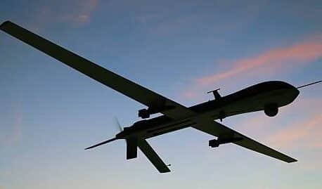 Unmanned Aerial Vehicle (UAV), also known as Unmanned Aircraft System (UAS). Digitally Generated Image isolated on a white background.