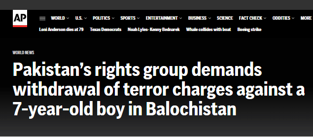 AP News headline about Baloch kid