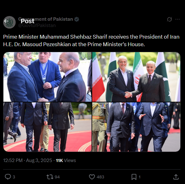 Prime Minister Muhammad Shehbaz Sharif recieves the President of Iran