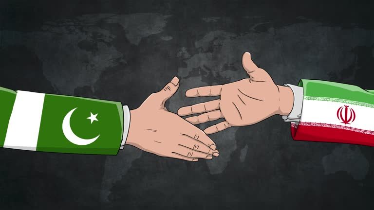 Iran Pakistan relation symbolized by a handshake 