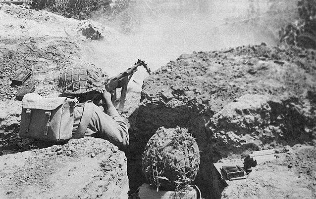 Pakistani soldier in a trench along the BRB canal