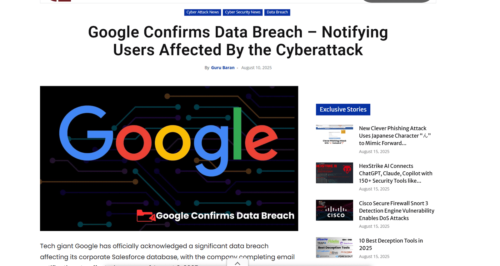 Report about Google's data breach