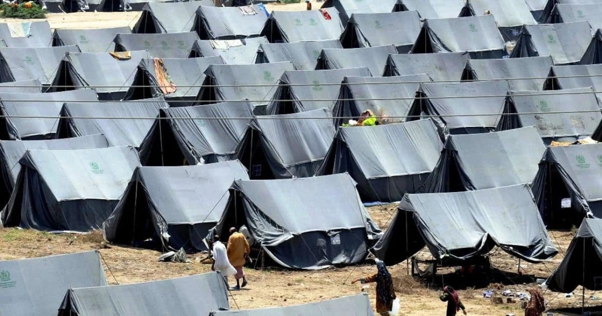 flood displaced people in a camp