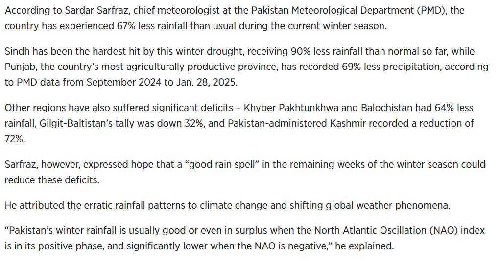 Floods in summer are resulting in less rainfall during winter season which is really essential to get main crops yield like wheat 