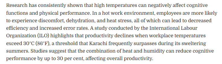 Heat reduce working capacity of humans