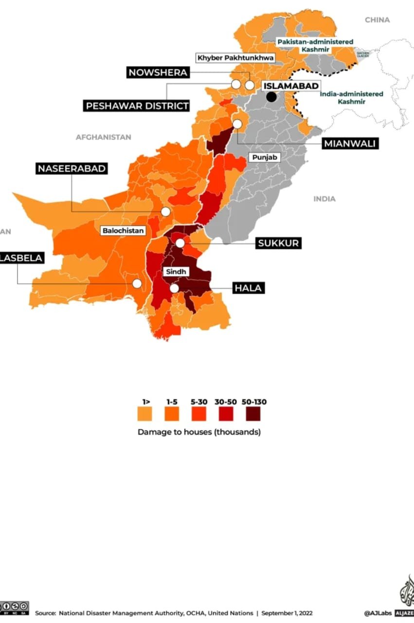 A map of affected areas of 2022 flood by NDMA