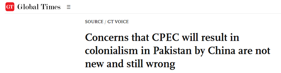 CPEC and the East India Company Analogy: Debunking the Myths of Neocolonialism in Pakistan 4 Global Times argues that claims of CPEC turning Pakistan into a Chinese colony are baseless conspiracy theories, stressing the project's focus on infrastructure, energy, and modernization.