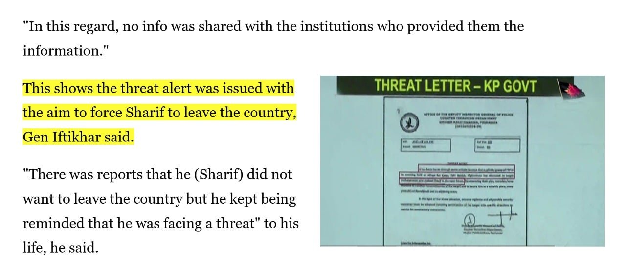 An Excerpt from Dawn's News Report showing the Threat Letter.
