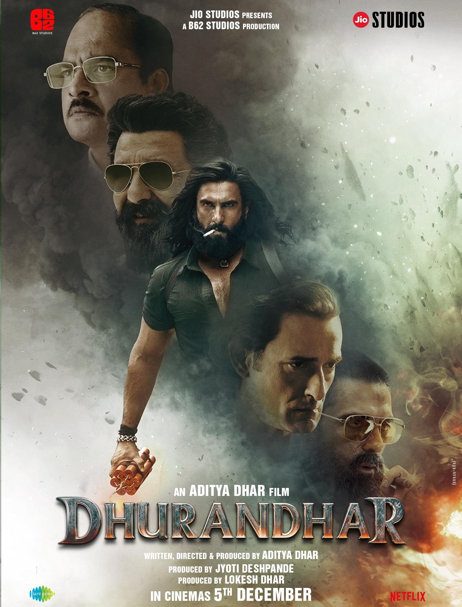 The image showcases the poster for the film Dhurandhar.