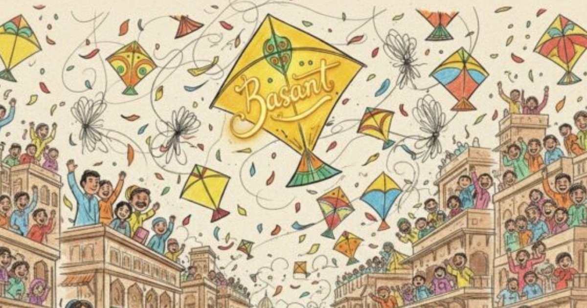 A Drawing of Basant Celebration