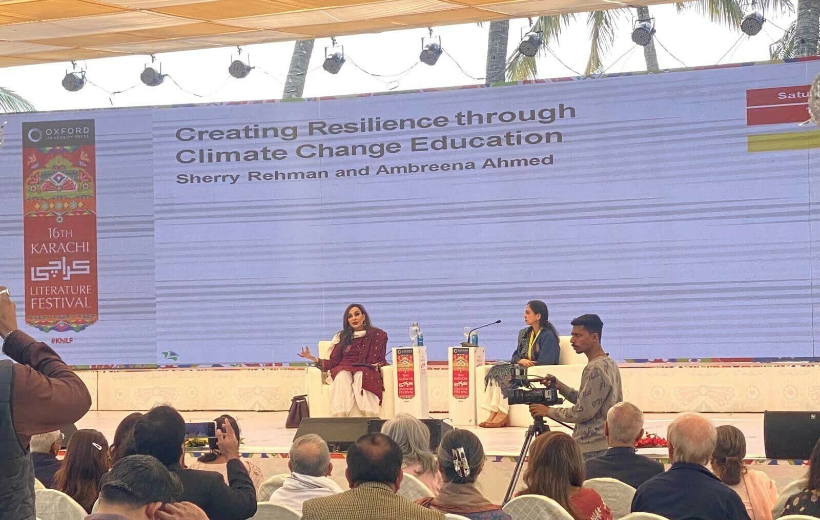 Alt Test: Senator Sherry Rehman speaking on a panel during KLF 2026.