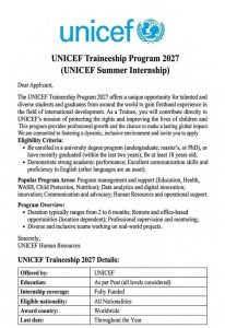 UNICEF Traineeship 2027